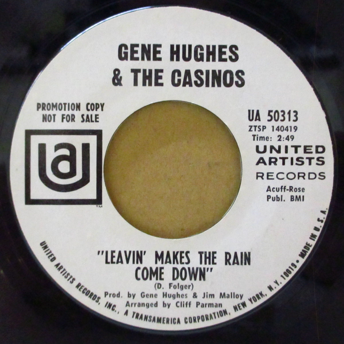 GENE HUGHES & THE CASINOS (ジーン・ヒューズ & ザ・カジノズ) - Leavin' Makes The Rain Come Down (US '68 プロモ・白ラベ7インチ)スタンダード調ソフトポップ!