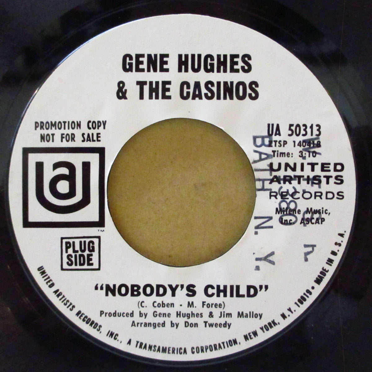 GENE HUGHES & THE CASINOS (ジーン・ヒューズ & ザ・カジノズ) - Leavin' Makes The Rain Come Down (US '68 プロモ・白ラベ7インチ)スタンダード調ソフトポップ!