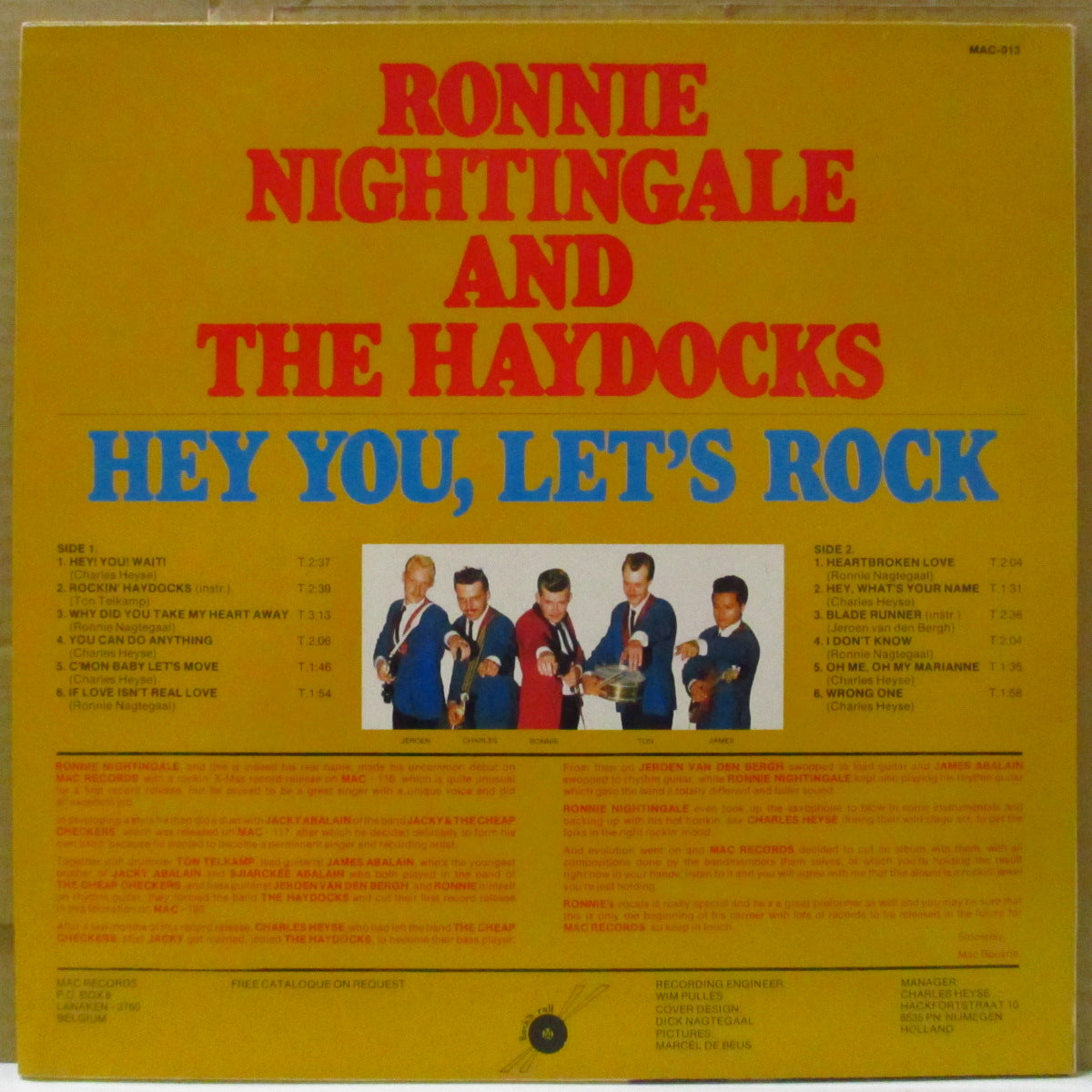 RONNIE NIGHTINGALE & THE HAYDOCKS (ロニー・ナイチンゲイル・アンド・ザ・ヘイドックス) - Hey You Let's Rock (Belgium オリジナル LP) オランダのテディボーイ系ロッキン・コンボ、'86年1stアルバム