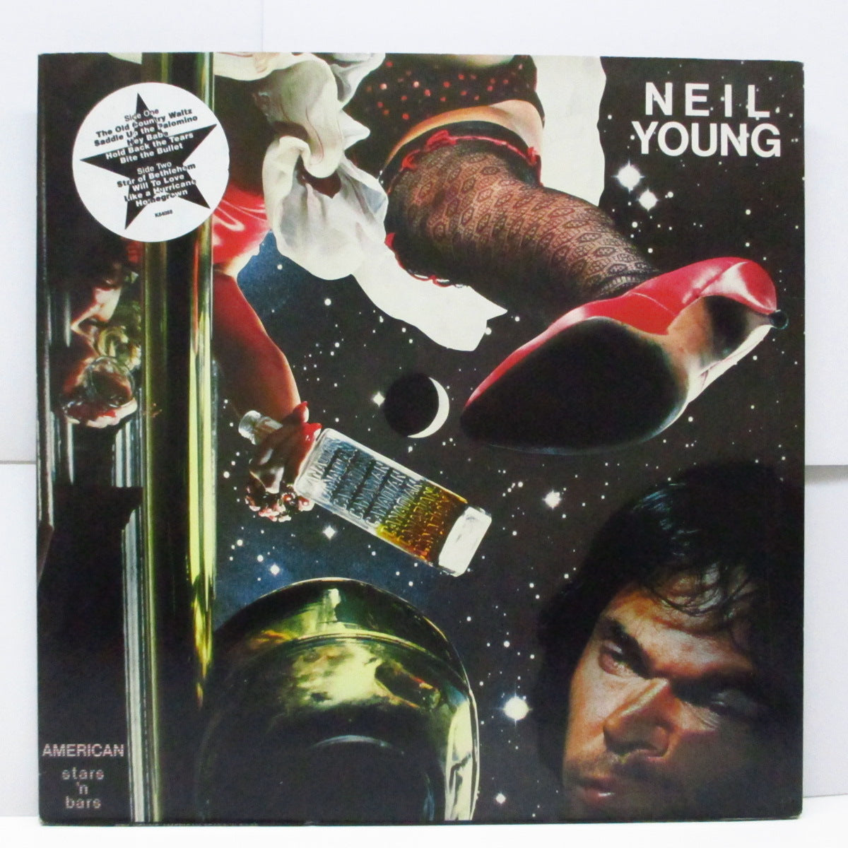 NEIL YOUNG (ニール・ヤング) - American Stars'n Bars (UK オリジナル LP #1 +インナー/曲目ステッカー付ジャケ)