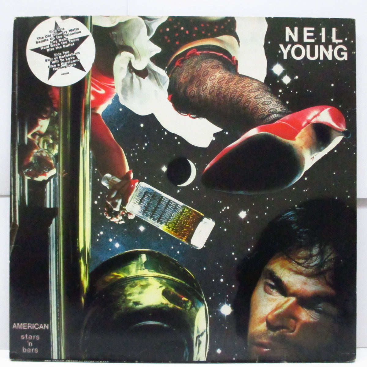 NEIL YOUNG (ニール・ヤング) - American Stars'n Bars (UK オリジナル LP #2 +インナー/曲目ステッカー付ジャケ)