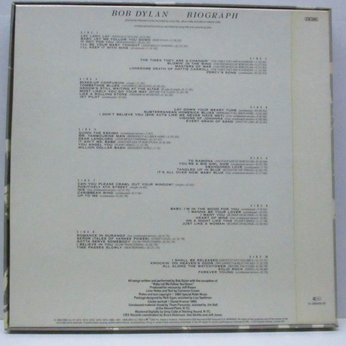 BOB DYLAN (ボブ・ディラン) - Biograph (EU オリジナル 5xLP+ブックレット2冊/ボックスセット) 5枚組LP ! デラックスエディション!