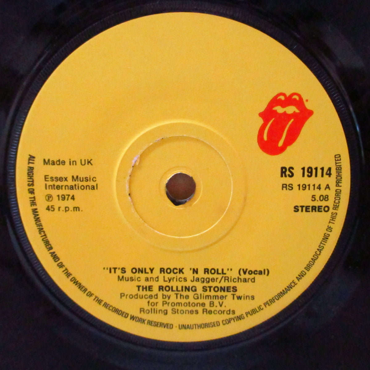 ROLLING STONES (ローリング・ストーンズ) - It's Only R&R (UK '74 オリジナル「黄色紙ラベ・フラットセンター」 7インチ+ベロ出しカンパニースリーブ)