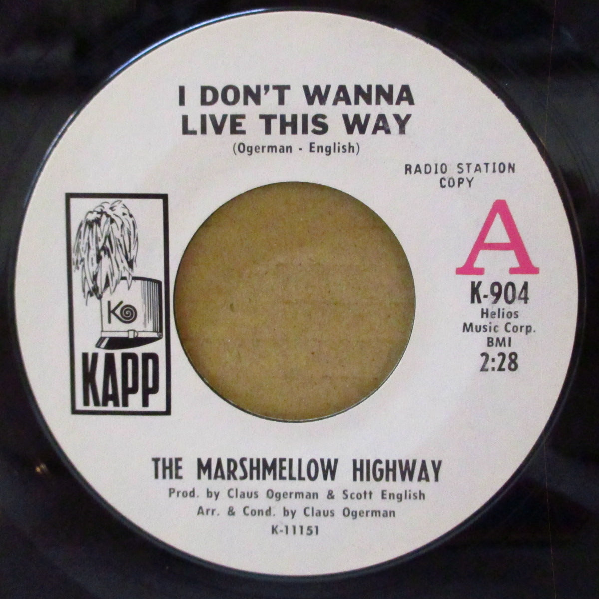 MARSHMELLOW HIGHWAY (ザ・マシュマロ・ハイウェイ) - I Don't Wanna Live This Way (US '68 プロモ・白ラベ7インチ) 両面共に哀愁美メロ・バロック・ポップ・サイケ隠れ名曲!