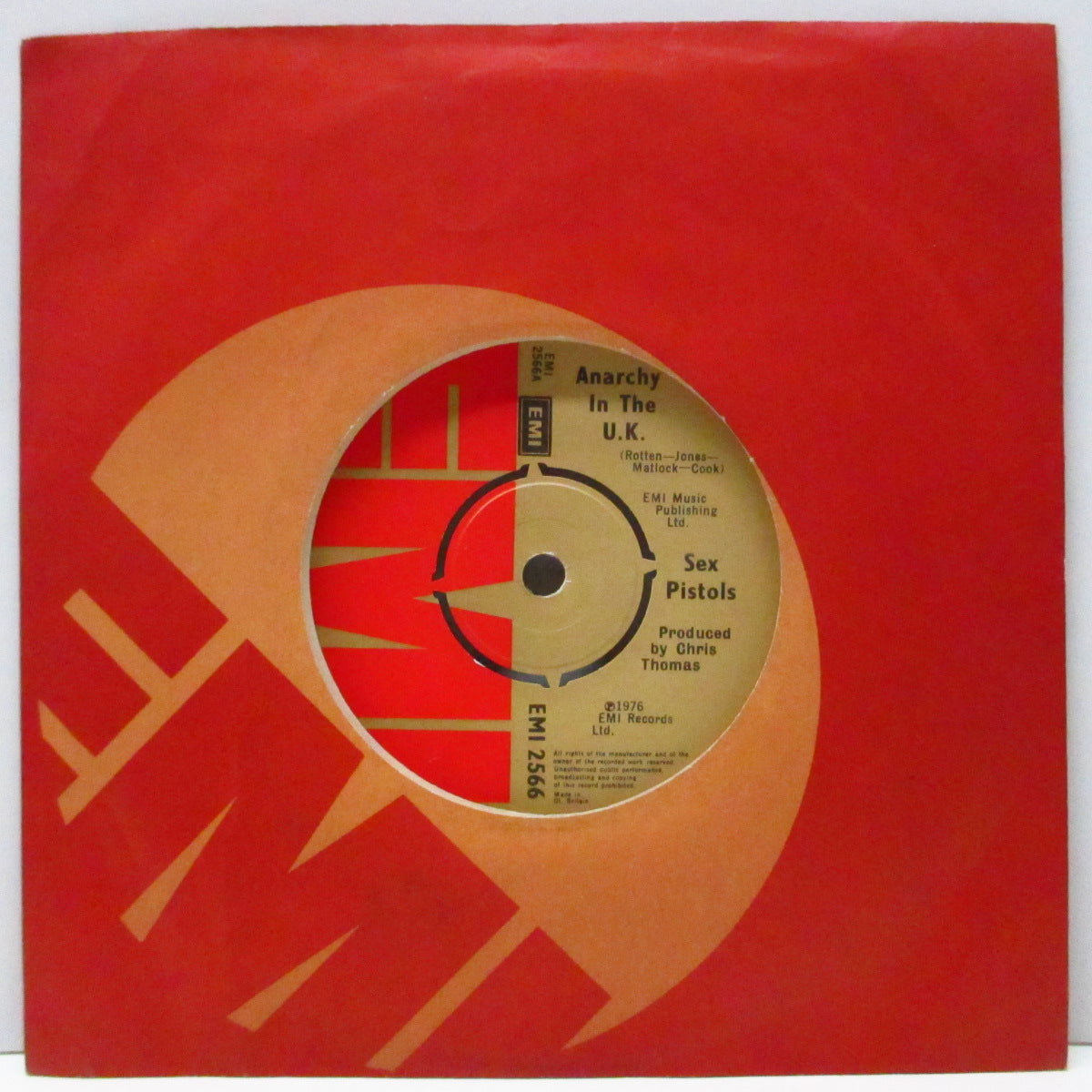 SEX PISTOLS (セックス・ピストルズ) - Anarchy In The U.K. (UK 初回5,000枚「プロデューサー名が両面共クリストーマスのミス表記」ラウンドセンター 7"/赤カンパニースリーブ)
