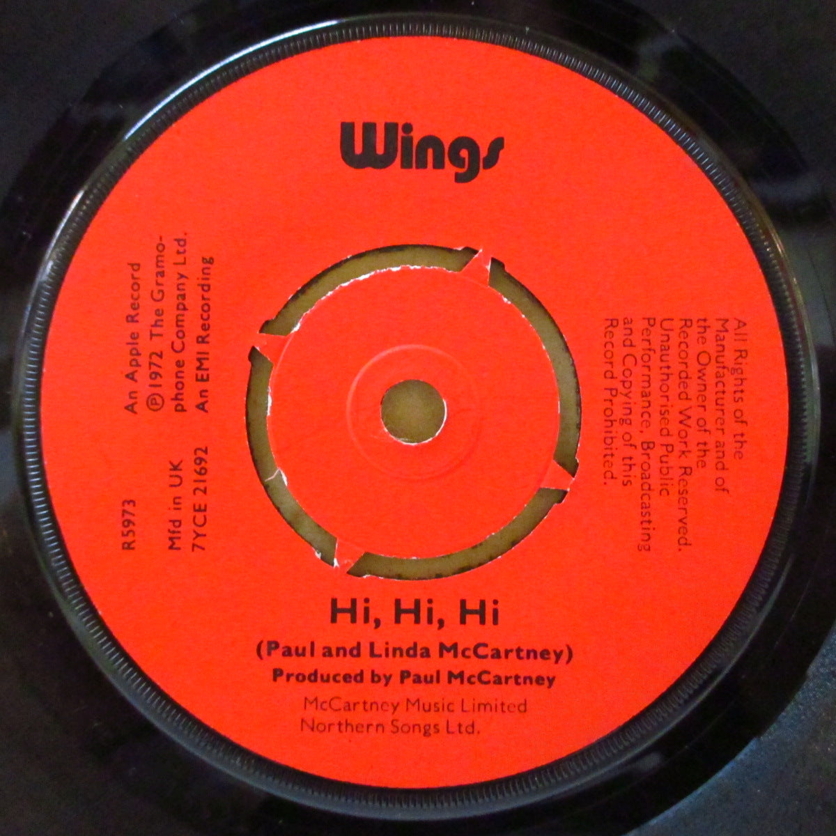 PAUL McCARTNEY & WINGS (ポール・マッカートニー & ウイングス) - Hi, Hi, Hi / C Moon (UK '72 オリジナル「デッカ社コントラクトプレス」7"+ダイカット黒スリーブ)
