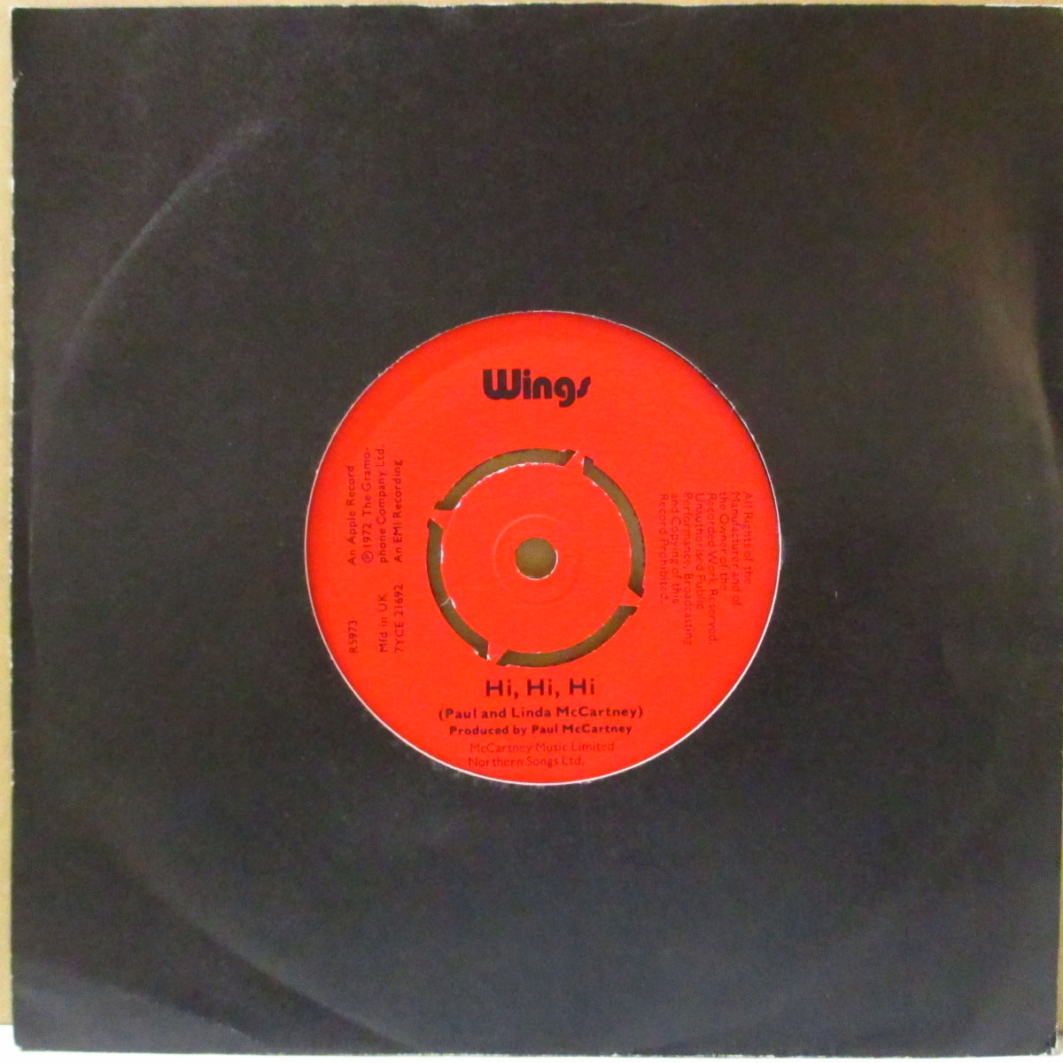 PAUL McCARTNEY & WINGS (ポール・マッカートニー & ウイングス) - Hi, Hi, Hi / C Moon (UK '72 オリジナル「デッカ社コントラクトプレス」7"+ダイカット黒スリーブ)
