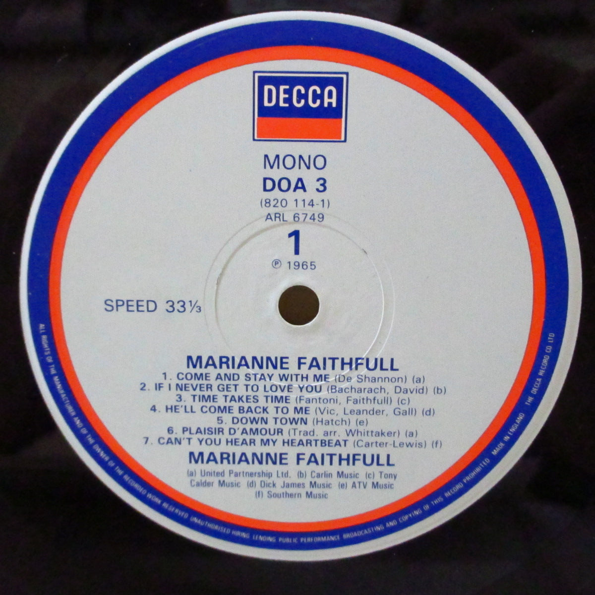 MARIANNE FAITHFULL (マリアンヌ・フェイスフル) - Marianne Faithful (UK '84 限定再発モノラル LP)'65年名作デビューアルバム