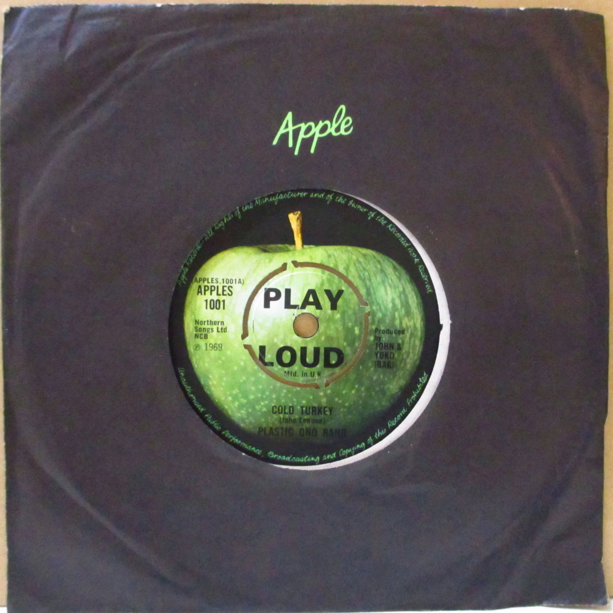 JOHN LENNON (PLASTIC ONO BAND) (ジョン・レノン (プラスチック・オノ・バンド)) - Cold Turkey (UK '69 オリジナル「ラウンドセンター 7インチ+アップル・ダイカット黒スリーブ)