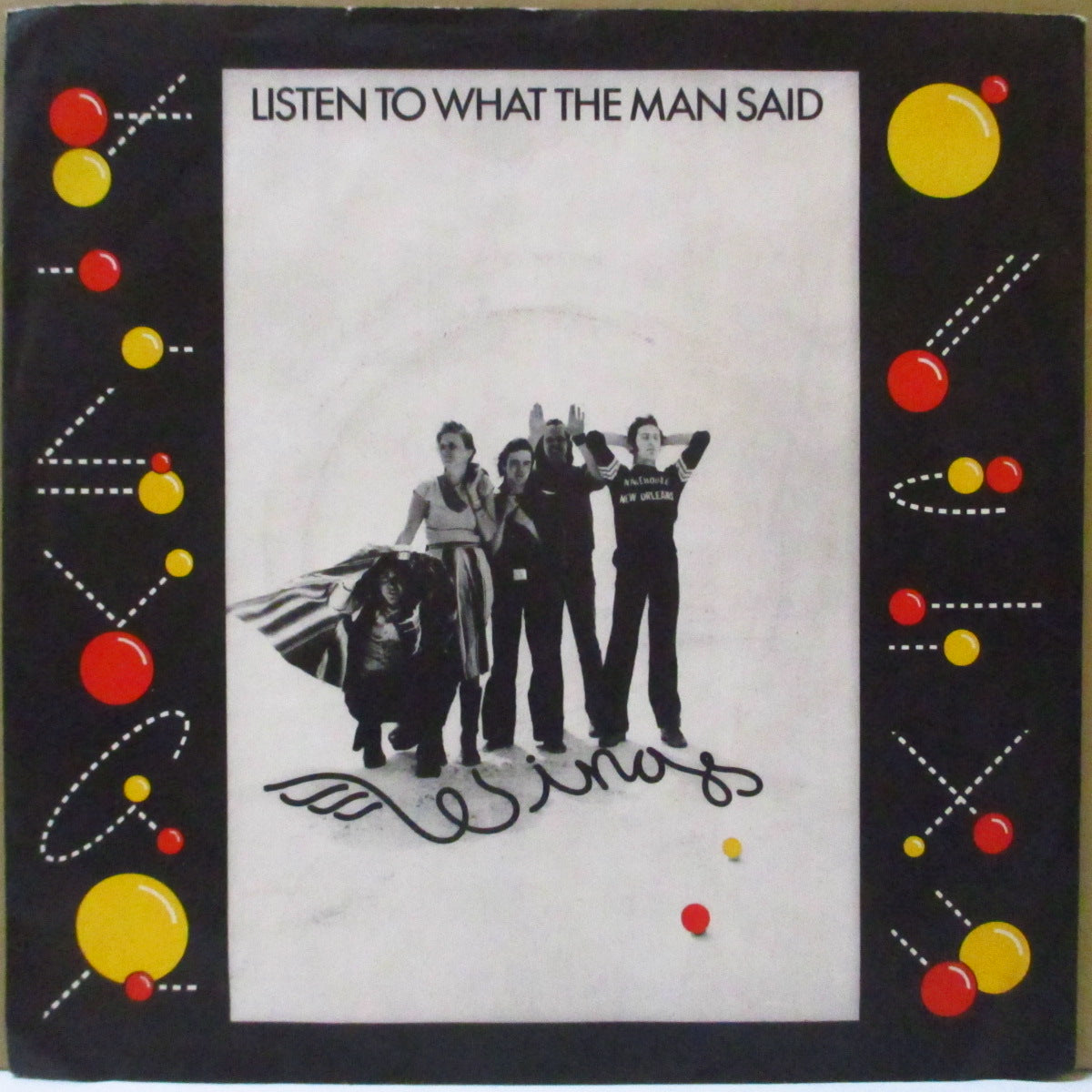 PAUL McCARTNEY & WINGS (ポール・マッカートニー & ウイングス) - Listen To What The Man Said (UK '75 オリジナル「カラードット入り黒紙ラベ・ラウンドセンター」 7インチ+ソフト紙ジャケ)