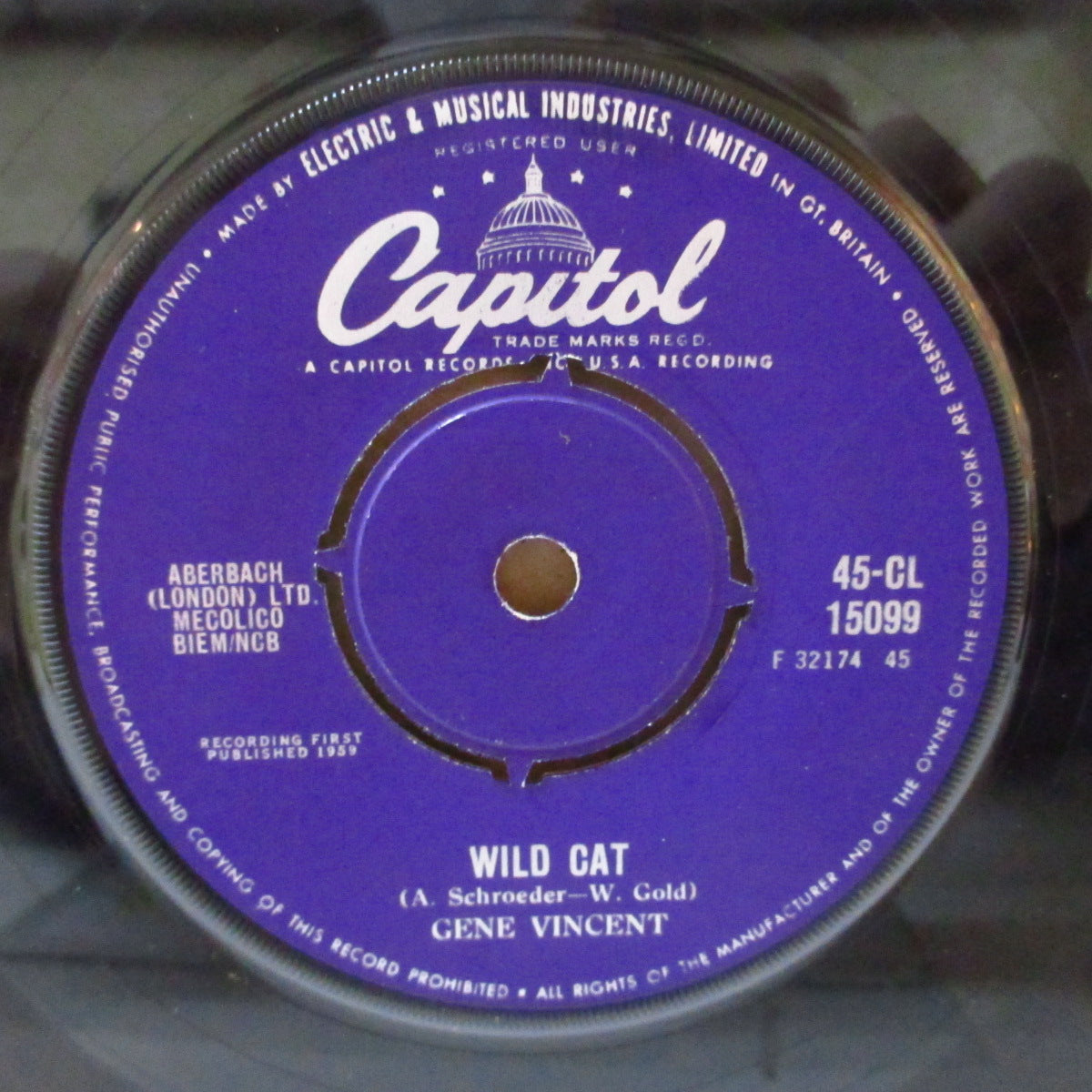 GENE VINCENT (ジーン・ヴィンセント) - Wild Cat (UK '59 オリジナル「プッシュアウト・センター」7インチ)ティーン・ストロール・ナンバー&ティーン・ロカビリー