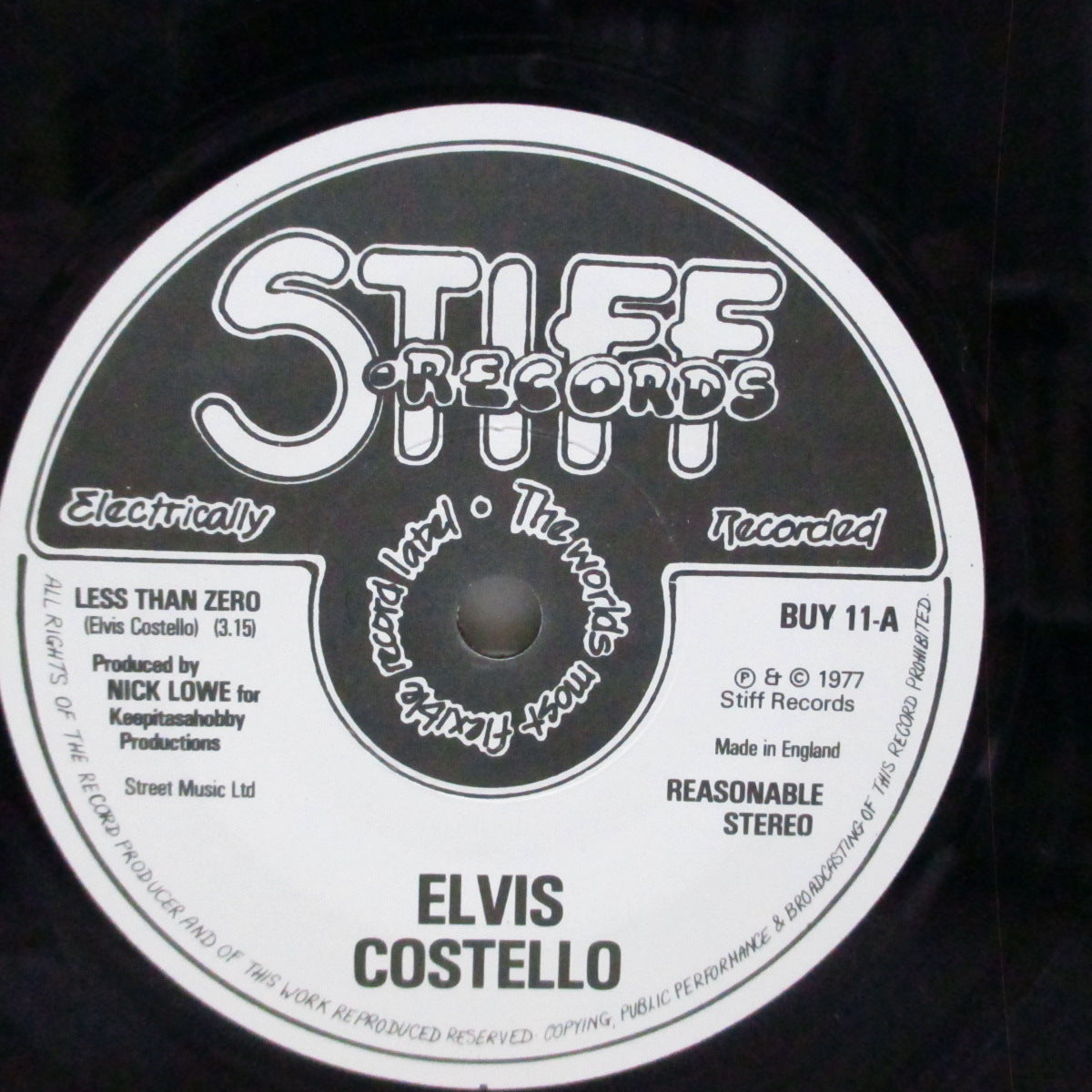 ELVIS COSTELLO (エルヴィス・コステロ) - Less Than Zero (UK '79 再発 7"/表面コーティング折り返ジャケ) レア!別ミックスバージョン!