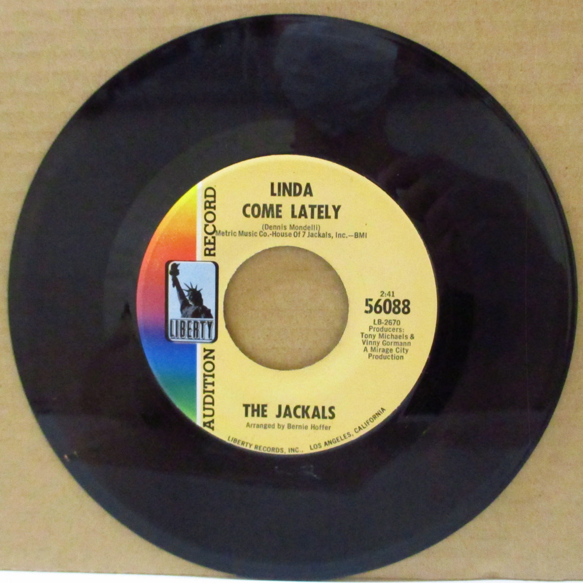 JACKALS, THE (ザ・ジャッカルズ) - Linda Come Lately (US '69 プロモ・ラベ7インチ)美メロ・ミッドテンポ・サンシャインポップ・ノーザン!