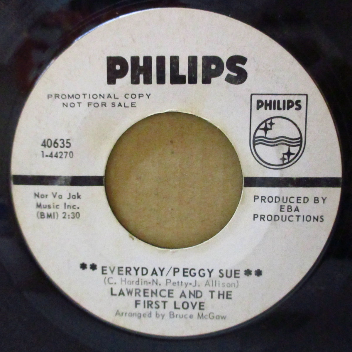 LAWRENCE AND THE FIRST LOVE (ローレンス・アンド・ザ・ファースト・ラヴ) - Everyday / Peggy Sue (US '69 プロモ・白ラベ7インチ) バディ・ホリー名曲のバブルガムポップ・アレンジ、メドレー・カヴァー!