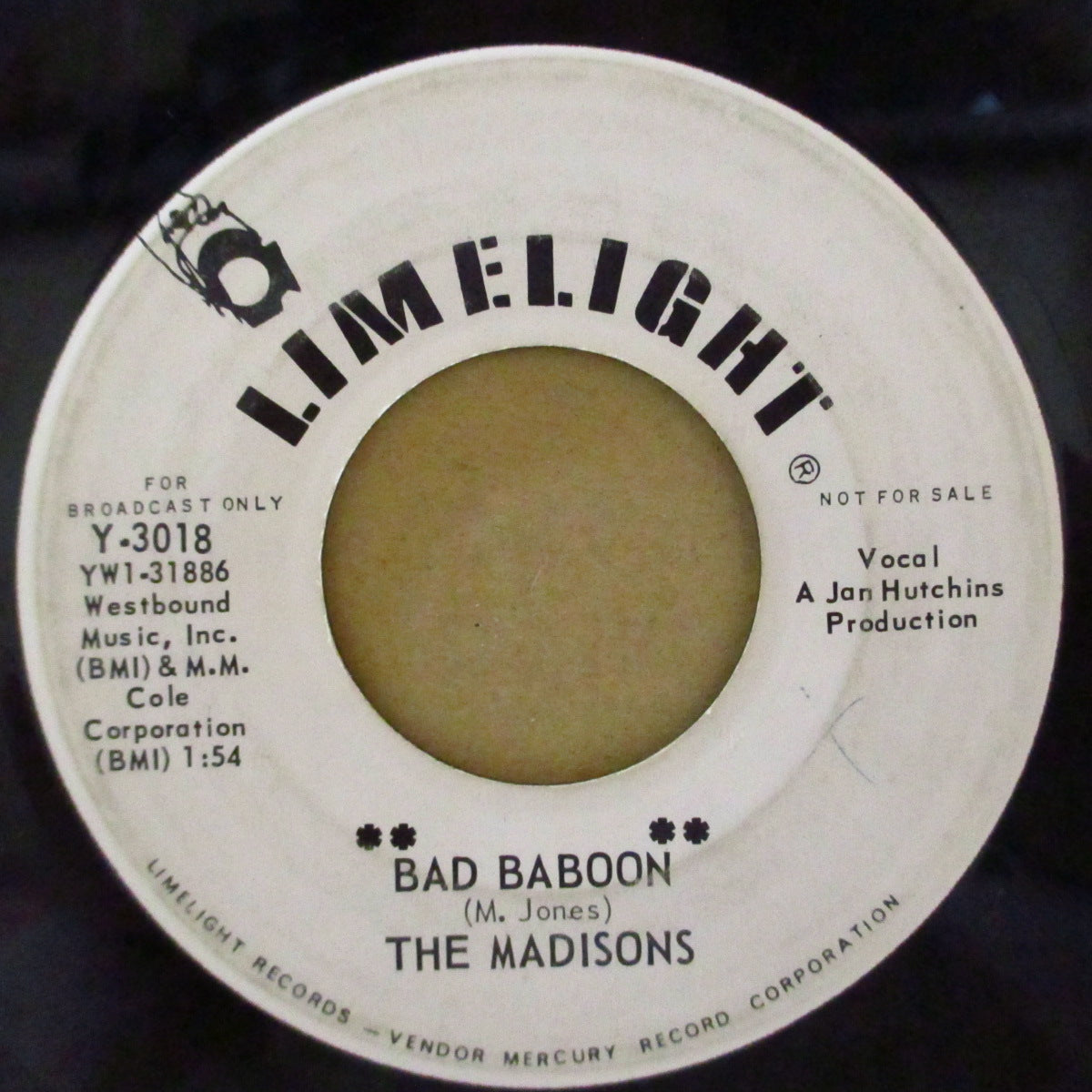 MADISONS, THE (ザ・マジソンズ) - Bad Baboon (US '64 プロモ・白ラベ7インチ)「リヴィングトーンズ/パパウ・マウマウ('62)」のガレージ調改作!