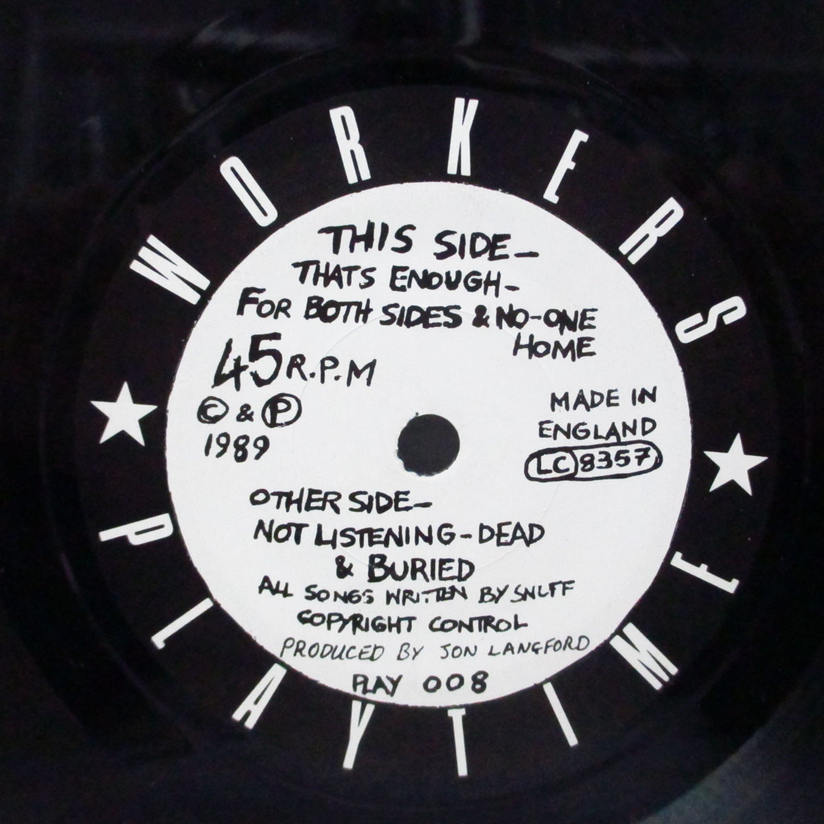 SNUFF (スナッフ) - Not Listening (UK オリジナル「フラットセンター」 7"EP/光沢固紙製ジャケ) '89年名作ファースト!