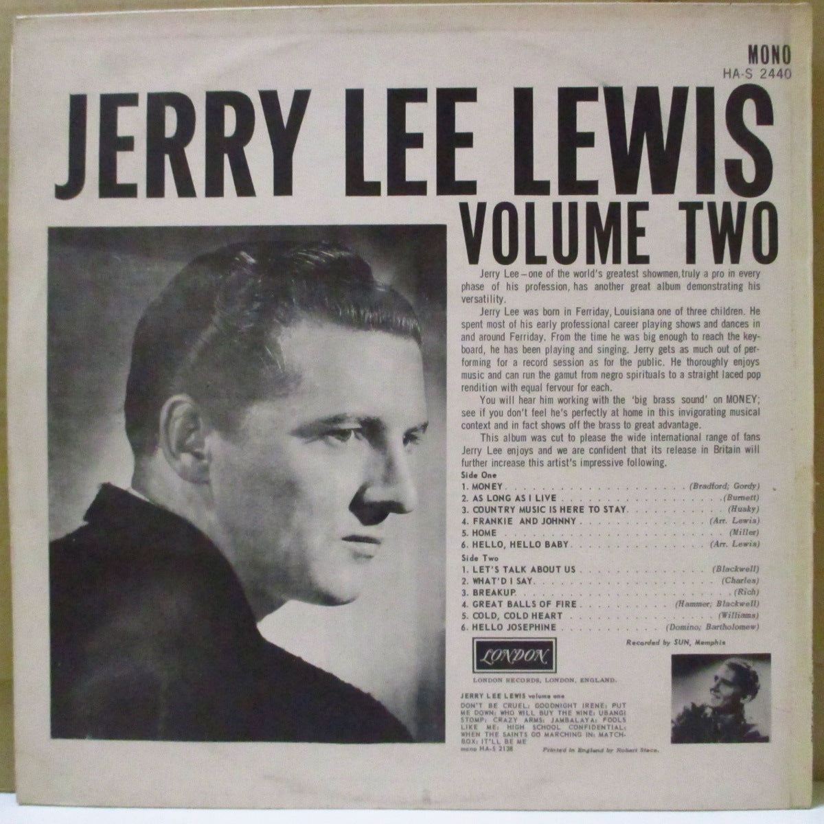 JERRY LEE LEWIS (ジェリー・リー・ルイス) - Jerry Lee's Greatest (UK '60年代後期「銀ボックス・ロゴ・黒ラベ」再発モノラルLP) 61年SUN社時代セカンド・アルバム