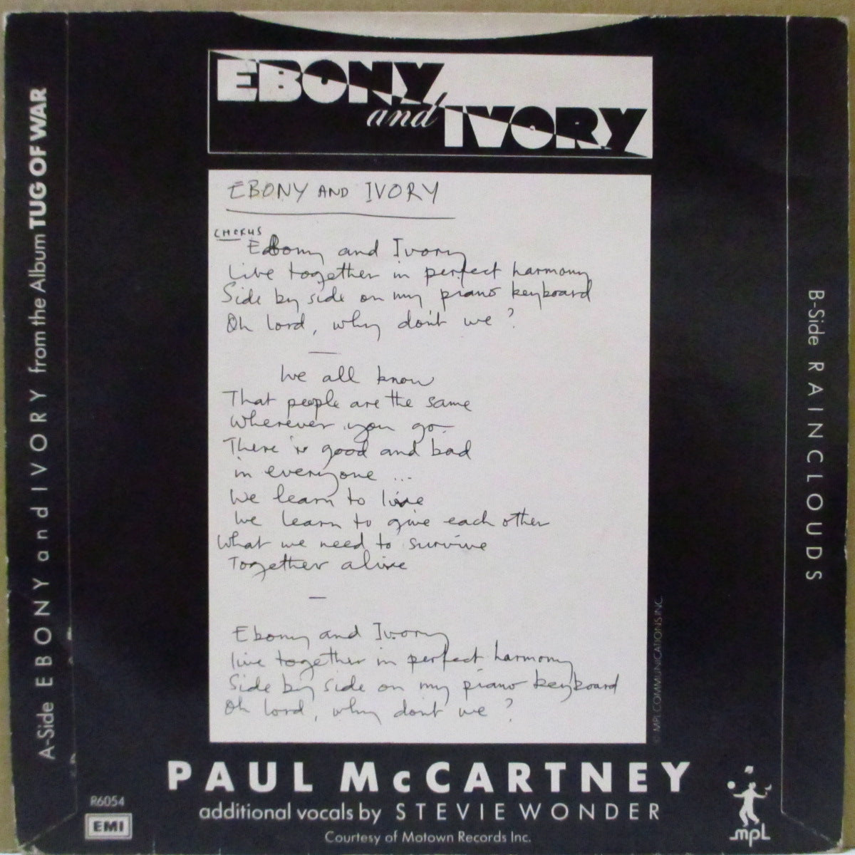 PAUL McCARTNEY / STEVIE WONDER (ポール・マッカートニー / スティーヴィー・ワンダー) - Ebony & Ivory (UK '82 オリジナル「黒紙ラベ・ラウンドセンター」 7インチ+光沢固紙ジャケ)