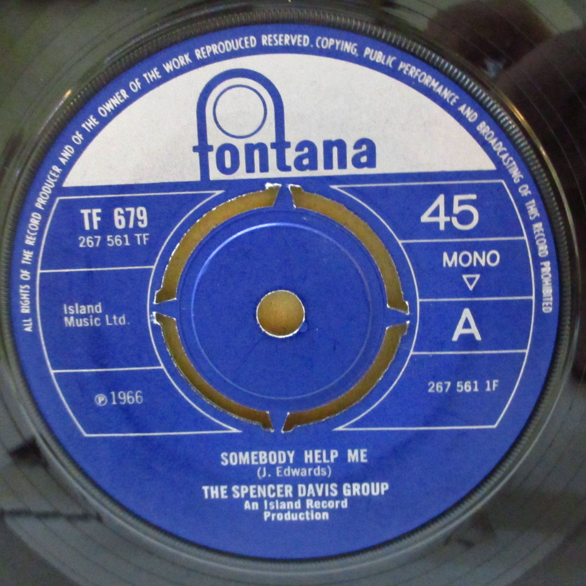 SPENCER DAVIS GROUP (スペンサー・デイヴィス・グループ) - Somebody Help Me (UK '65 オリジナル・モノラル「4プロング・ラウンドセンター」 7インチ+カンパニースリーブ)
