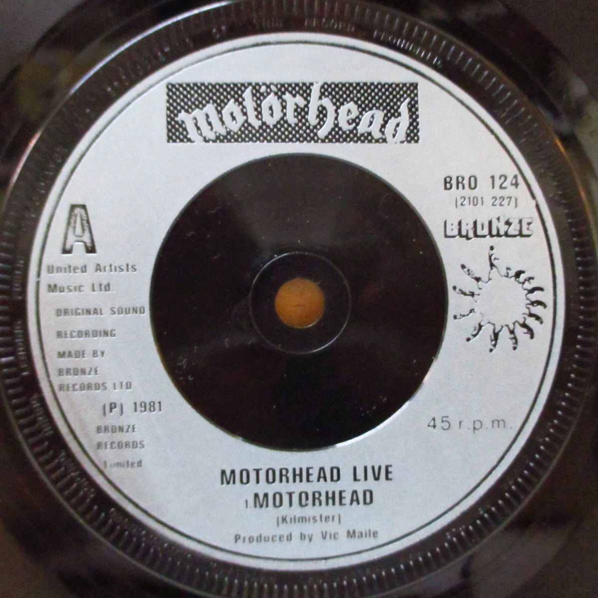 MOTORHEAD (モーターヘッド) - Motorhead (UK '81 オリジナル「青プラスチックラベ・フラットセンター」7インチ+光沢ソフト紙ジャケ)パンクス必聴の爆ライブ!