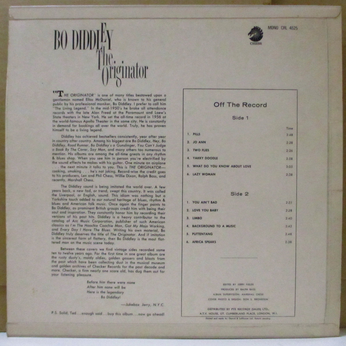 BO DIDDLEY (ボ・ディドリー) - The Originator (UK '66 オリジナル・モノラル LP) '66年14作目アルバム。近年稀な奇跡の美品!