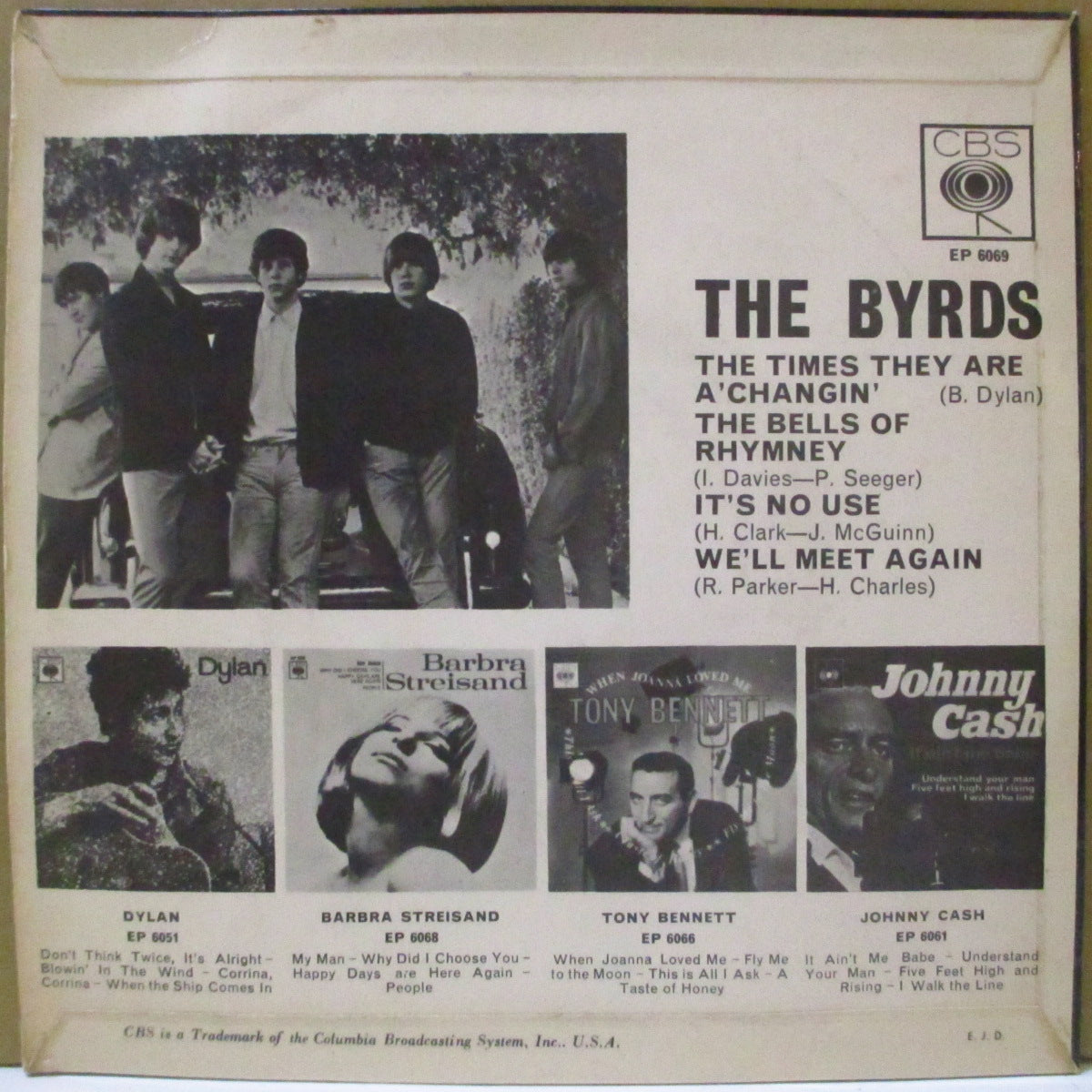 BYRDS (バーズ) - The Times They Are A'Changin' +3 (UK '66 オリジナル「ラウンドセンター」4曲入り 7インチEP+表面コーティング折り返しジャケ)