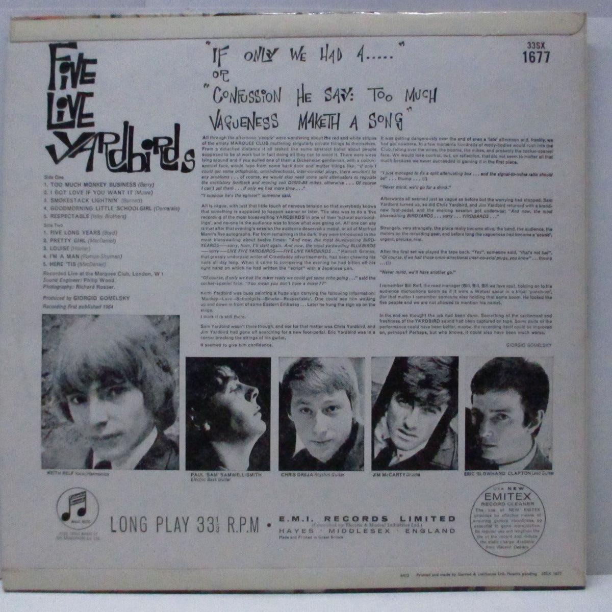 YARDBIRDS (ヤードバーズ) - Five Live Yardbirds (UK '71年再発ボックス「コロンビア」ロゴ、2xボックス「EMI」ロゴが有る黒/銀ラベ「モノラル」 LP /表面コーティング折り返ジャケ)