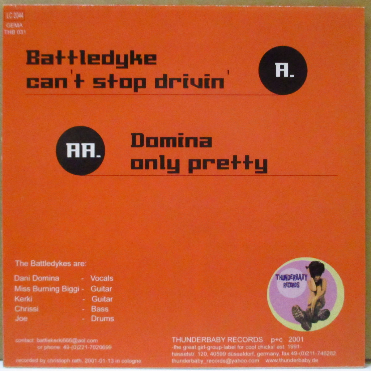 BATTLEDYKES, THE (ザ・バトルダイクス) - Domina +3 (German 限定クリアヴァイナル 7インチ+光沢ソフト紙ジャケ) '01年デビューEP