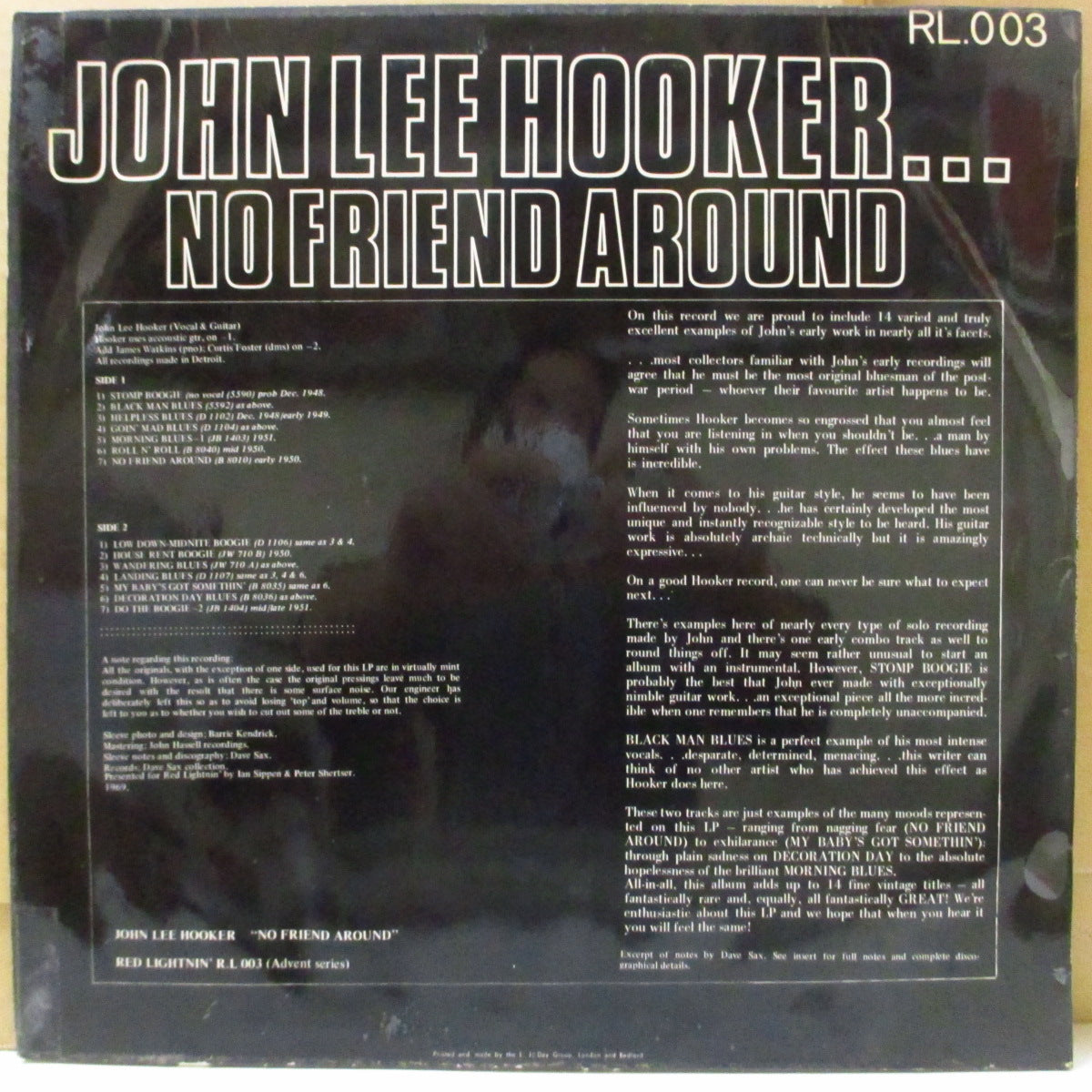 JOHN LEE HOOKER (ジョン・リー・フッカー) - No Friend Around (UK '69 初回「200枚限定Advent社ラベ」モノラル LP/「白黒」両面コーティング・ジャケ) '48〜'50年音源コンピ