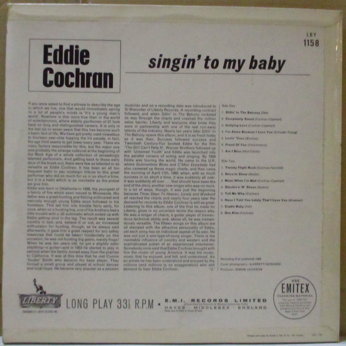 EDDIE COCHRAN (エディ・コクラン) - Singin' To My Baby (UK '63 リバティ社再発モノラル LP/表面コーティング2面折り返しジャケ) 近年稀な美品