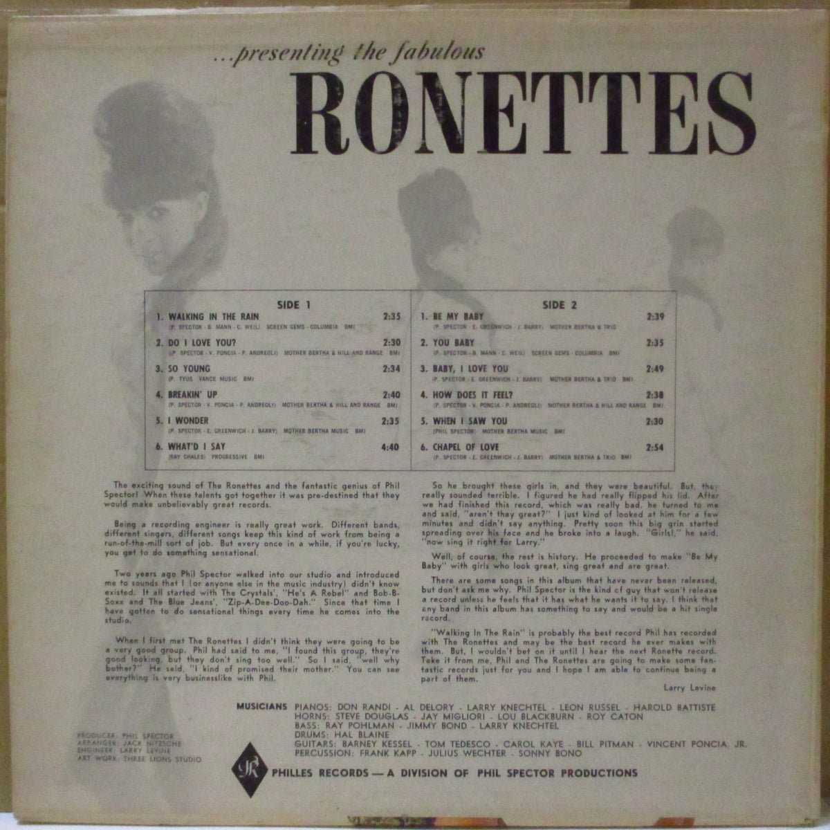 RONETTES, THE (ザ・ロネッツ) - ....Presenting Fabulous The Ronettes feat.Veronica (US '64 セカンド・プレス「赤・黄ラベ」モノラル LP) キズ、ノイズ多。