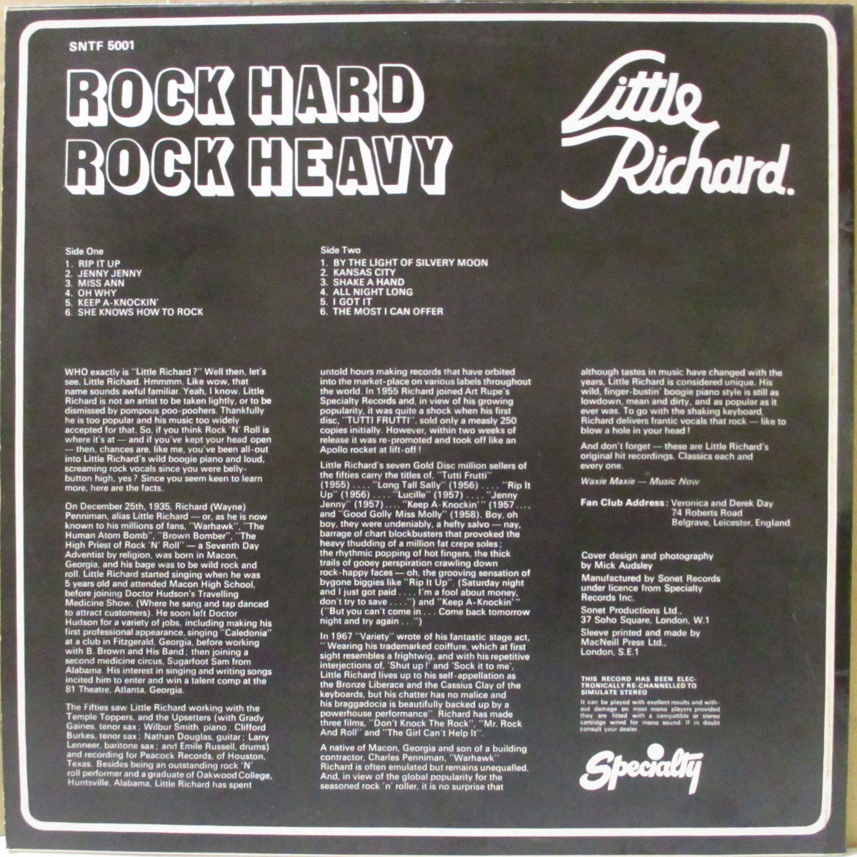 LITTLE RICHARD (リトル・リチャード) - Rock Hard Rock Heavy (UK '70 オリジナル 擬似ステレオ LP)スペシャルティ社黄金期のベスト第二弾全12曲!