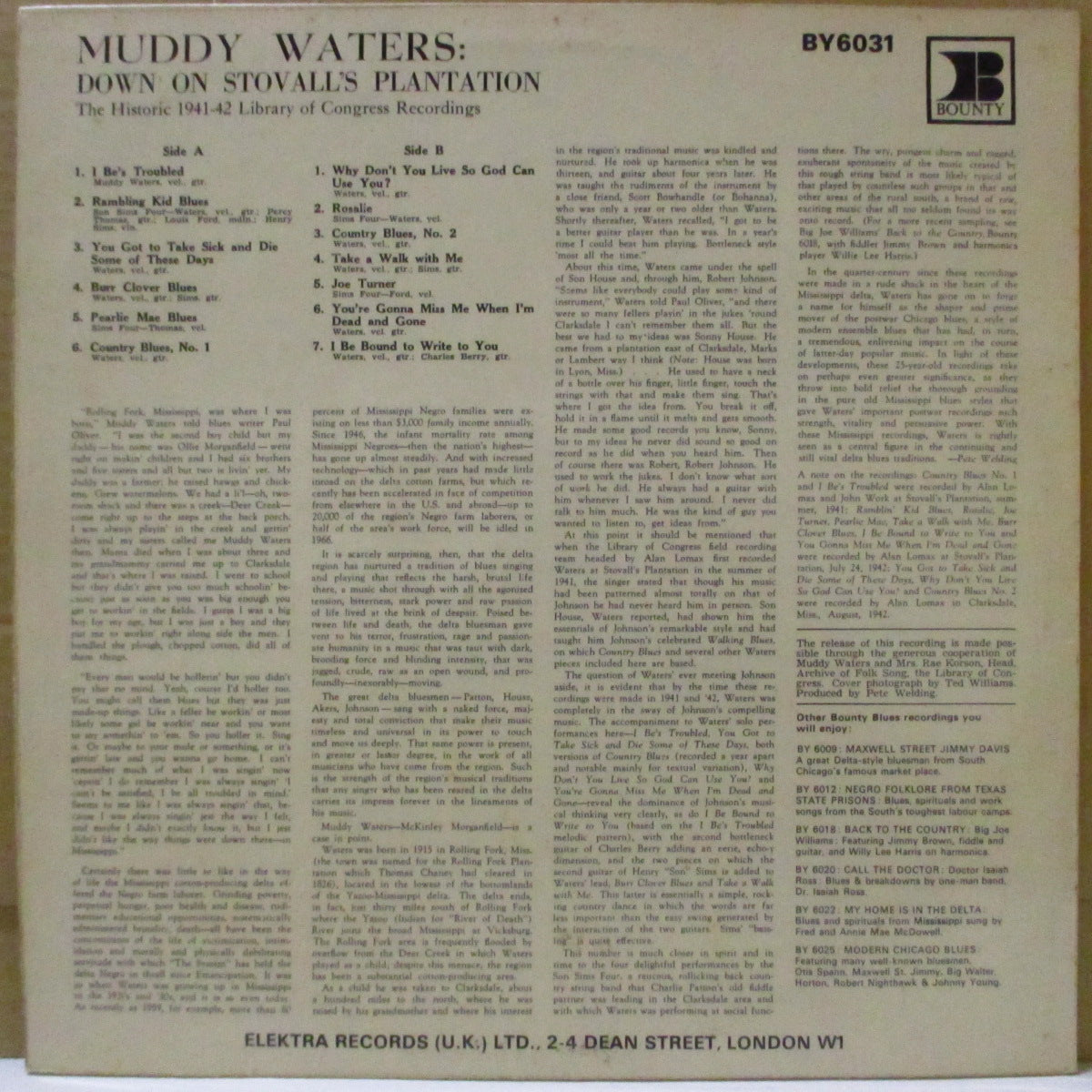 MUDDY WATERS (マディ・ウォーターズ) - Down On Stovall's Plantation (UK '66 オリジナル・モノラル LP/両面コーティング・ジャケ)'41〜'52年貴重音源編集。