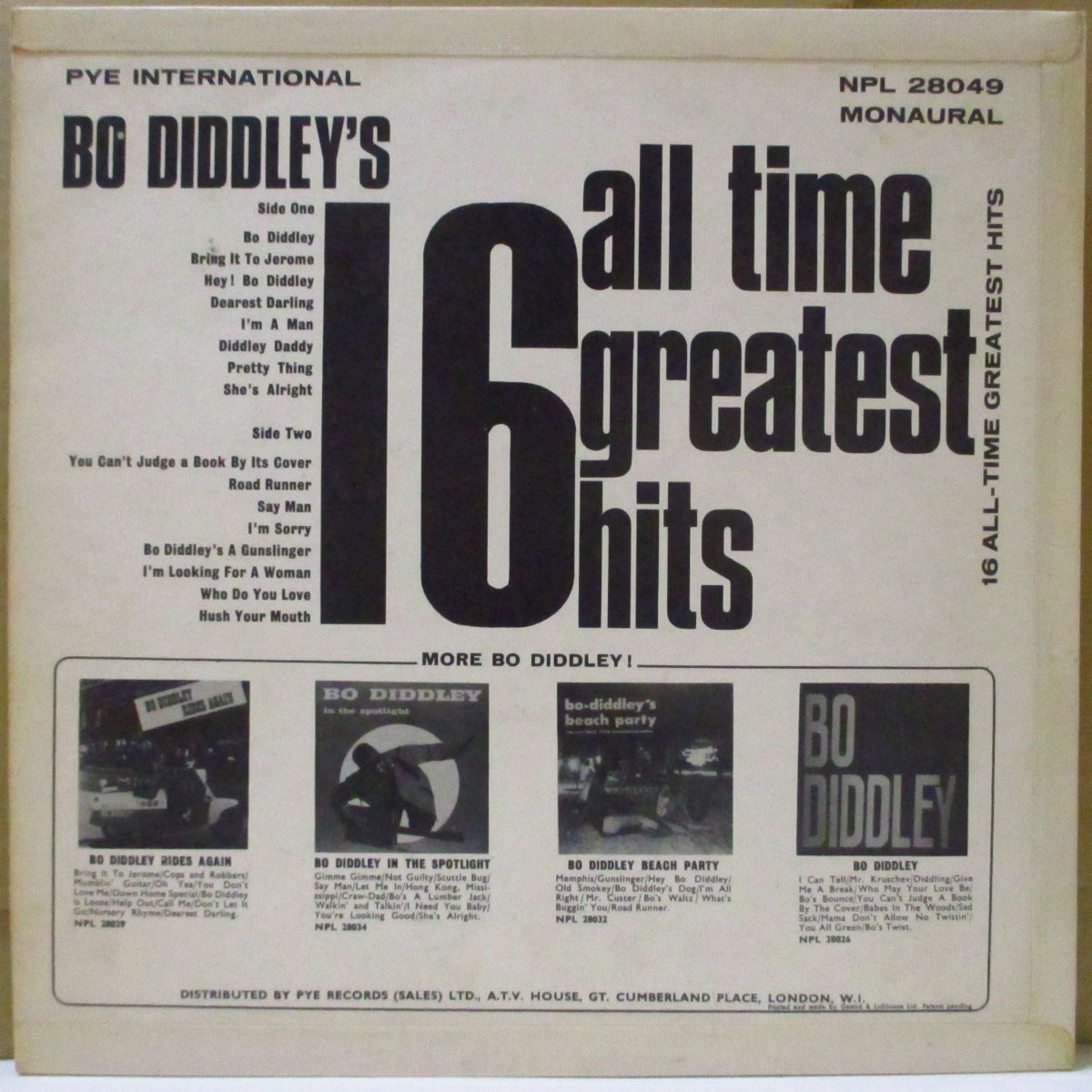 BO DIDDLEY (ボ・ディドリー) - Bo Diddley's 16 All-Time Greatest Hits (UK '64 オリジナル・モノラル LP/表面コーティング折り返しジャケ) 近年稀な美品