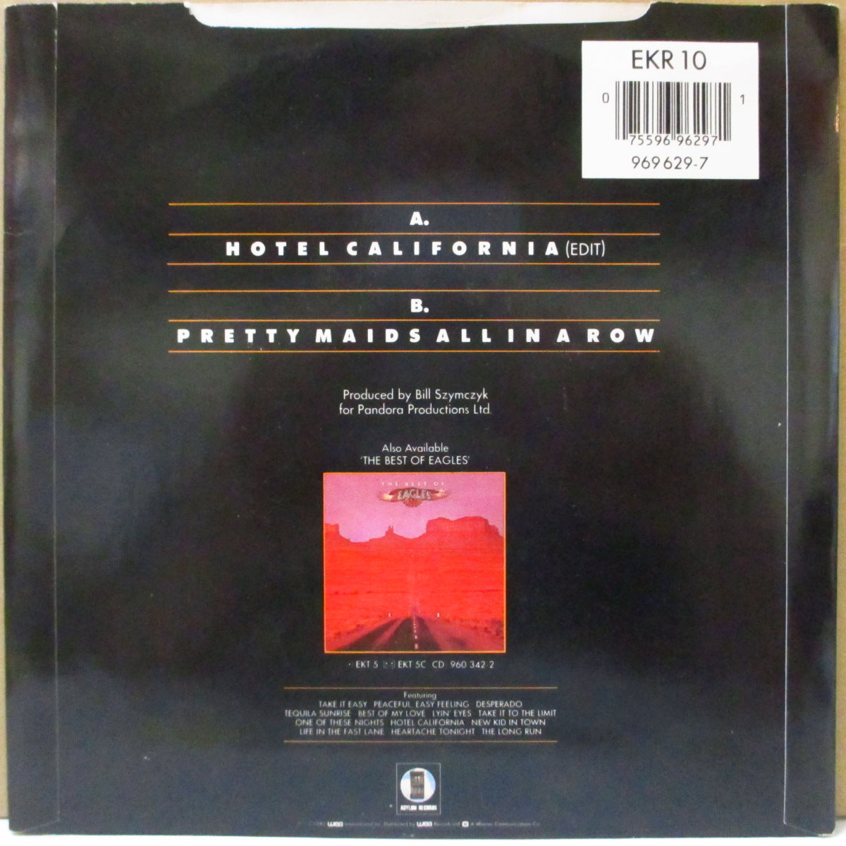 EAGLES (イーグルス) - Hotel California (UK '85 再発「カラー紙ラベ・フラットセンター」 7インチ+光沢固紙ジャケ/EKR 10)