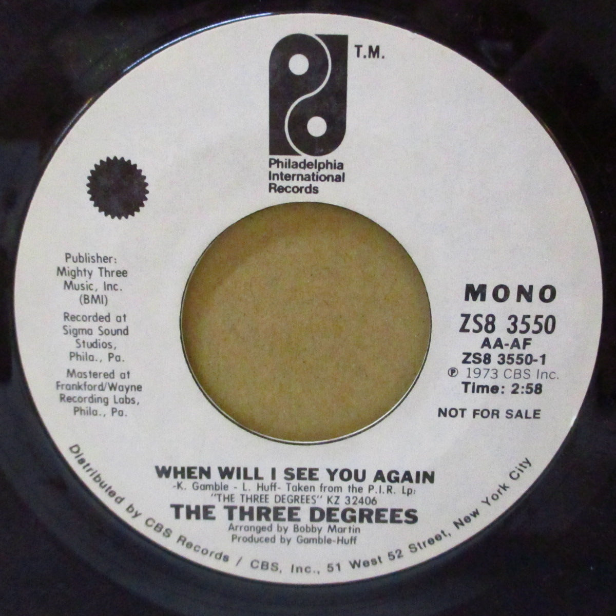 THREE DEGREES, THE (ザ・スリー・ディグリーズ) - When Will I See You Again (US '74 プロモ両面同曲 7インチ+カンパニースリーブ) 哀愁美メロ・スロウ・AOR/SOUL-POPクラシック!