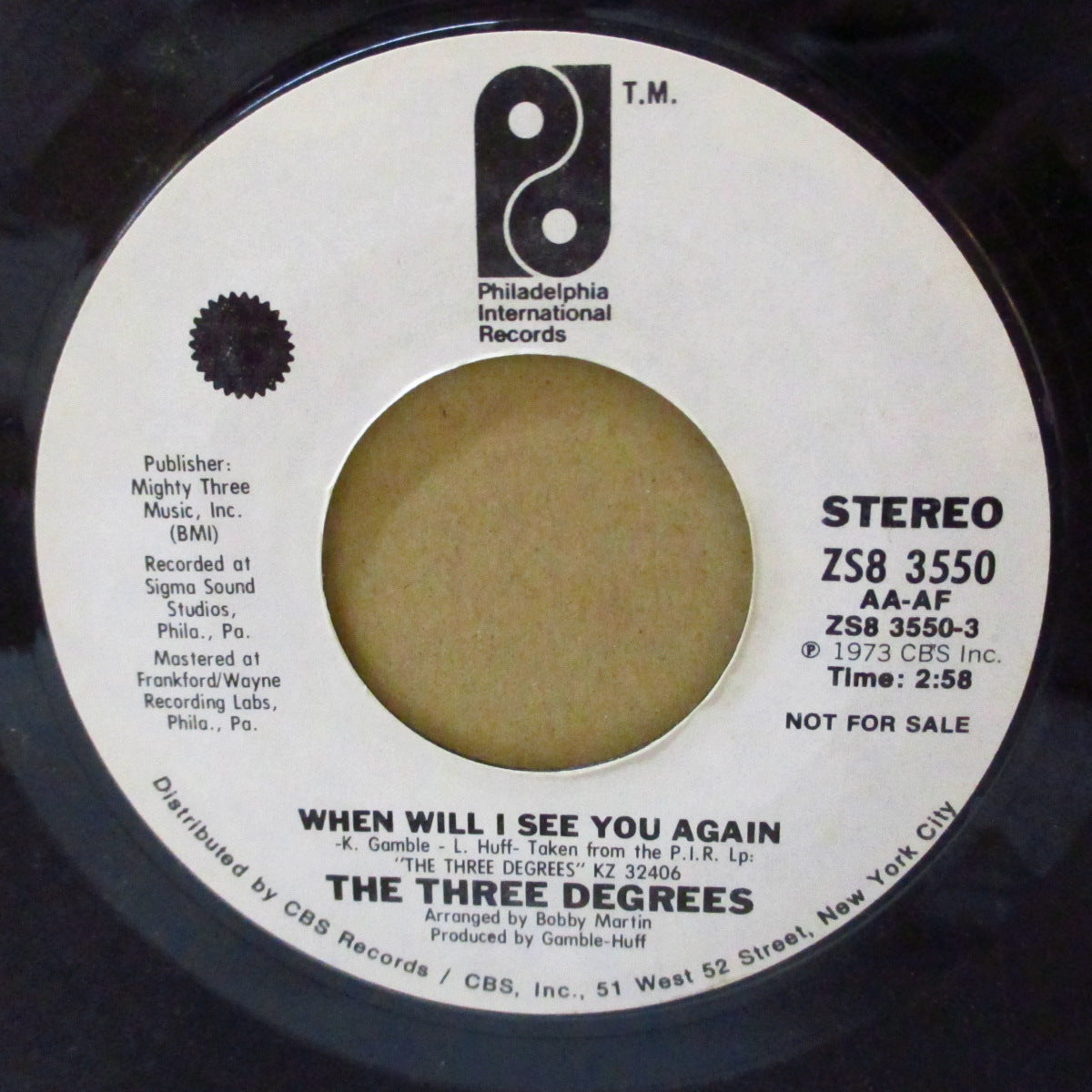 THREE DEGREES, THE (ザ・スリー・ディグリーズ) - When Will I See You Again (US '74 プロモ両面同曲 7インチ+カンパニースリーブ) 哀愁美メロ・スロウ・AOR/SOUL-POPクラシック!