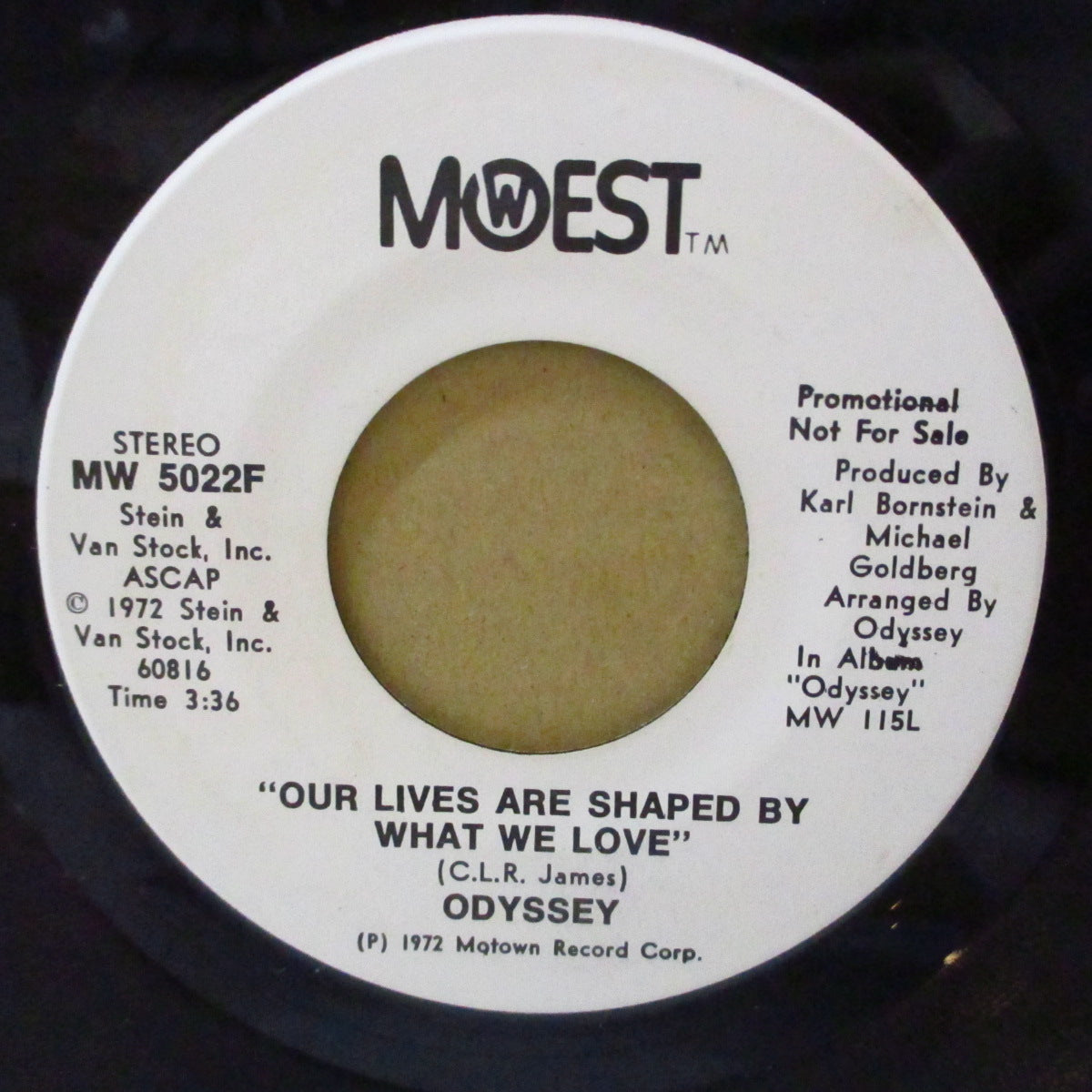 ODYSSEY (オデッセイ) - Our Lives Are Shaped By What We Love (USプロモ両面同曲「モノラル、ステレオver 収録」7インチ)フリーソウル名曲