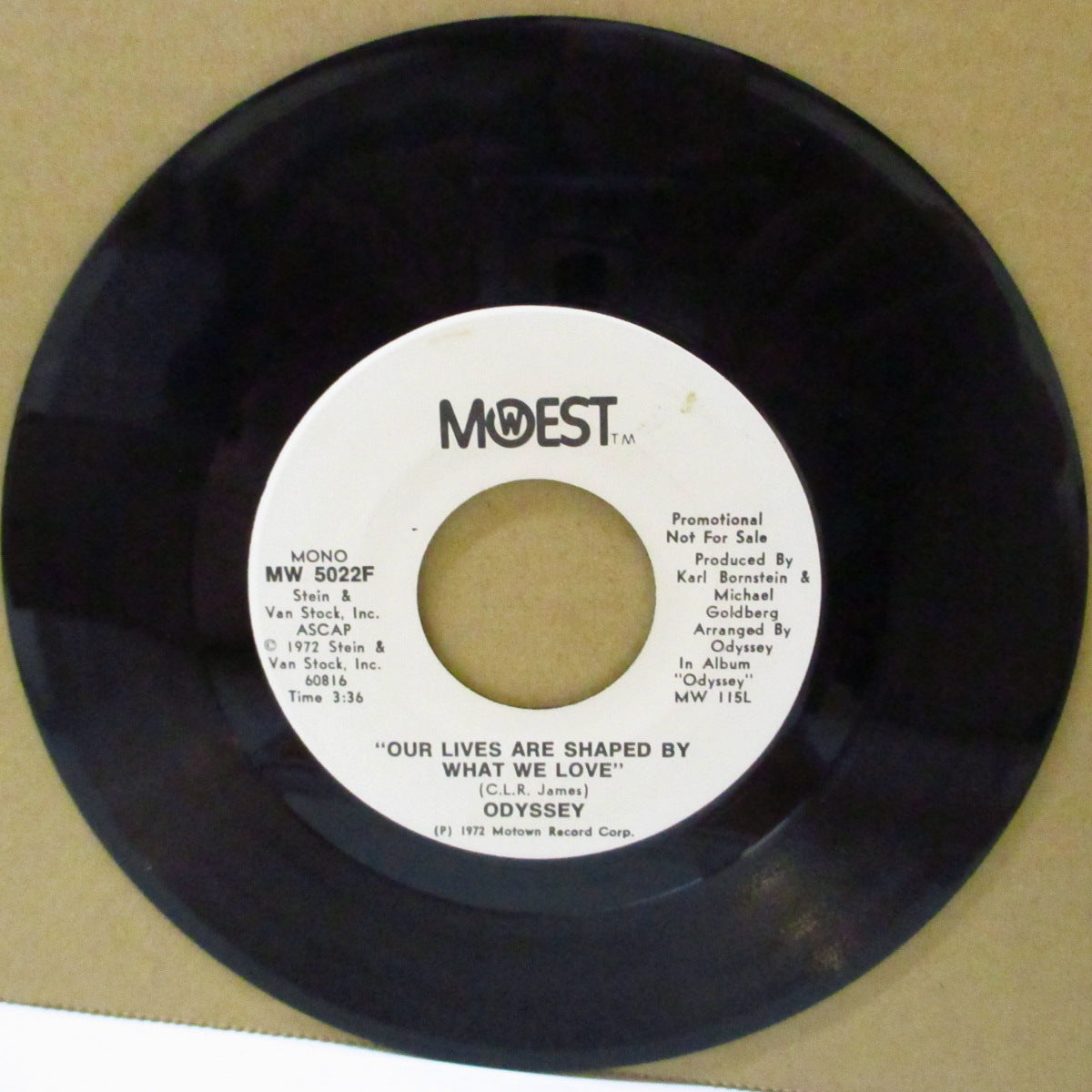 ODYSSEY (オデッセイ) - Our Lives Are Shaped By What We Love (USプロモ両面同曲「モノラル、ステレオver 収録」7インチ)フリーソウル名曲