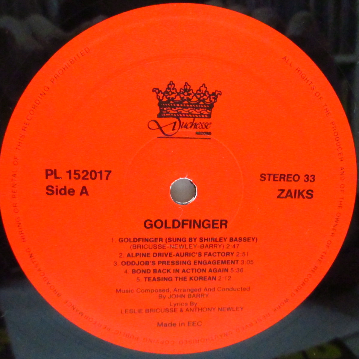 O.S.T. (映画『007 ゴールドフィンガー』サントラ盤!) - 007 / Goldfinger (EU '88 再発 LP+別デザインジャケ/Duchesse LP 152017)