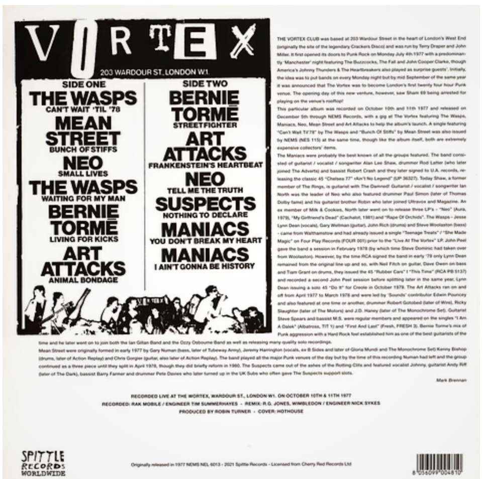 V.A. (初期UKパンク・ライブ・コンピ) - Live At The Vortex Vol.1 (Italy 「正規」 限定再発 LP/ New)