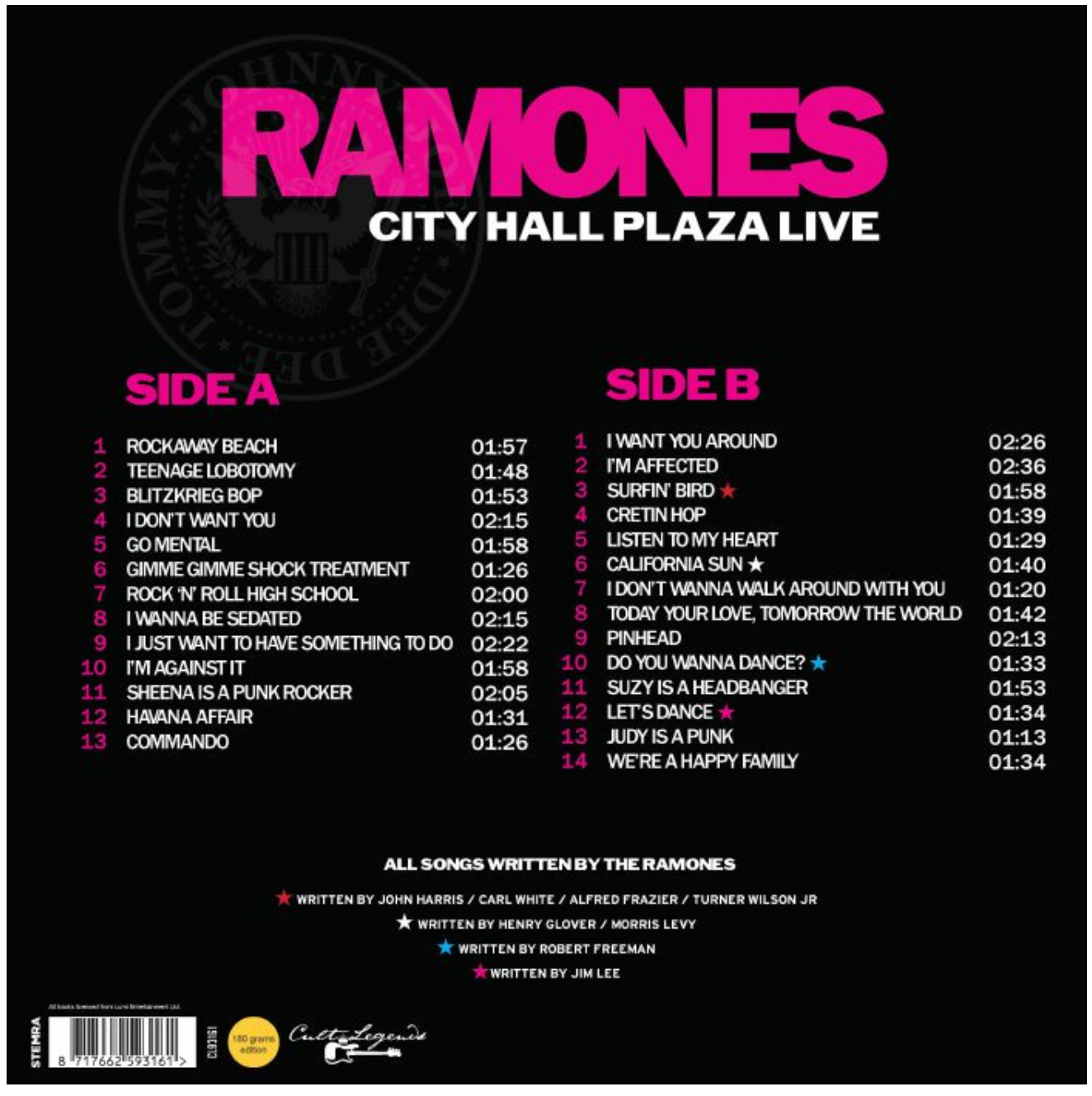RAMONES (ラモーンズ) - City Hall Plaza Live (EU 限定プレス「180g 」LP/ New) '79年6月6日シビックセンタープラザでのライブ!