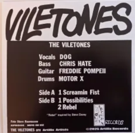 VILETONES (ヴァイルトーンズ) - Screamin Fist (2025年「正規」限定プレス再発7"/ New) カナディアン・クラシック!