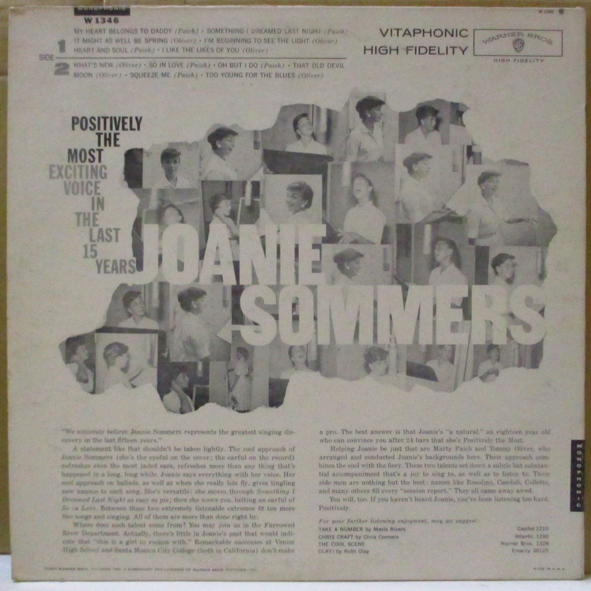 JOANIE SOMMERS (ジョニー・ソマーズ) - Positively The Most (US '60 オリジナル・モノラル LP)ジャジー、ラテンポップ満載、19歳時のデビューアルバム!