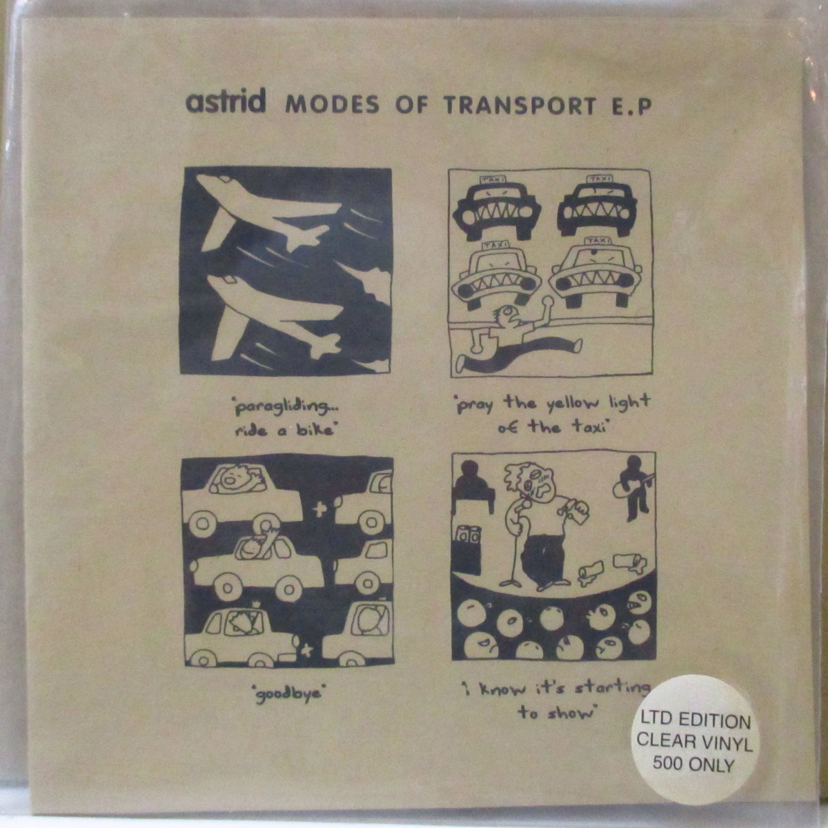 ASTRID (アストリッド) - Modes Of Transport EP (UK 500枚限定クリアヴァイナル 7インチ-EP+マット固紙ジャケ, レアステッカー付きPVC) '98年EP