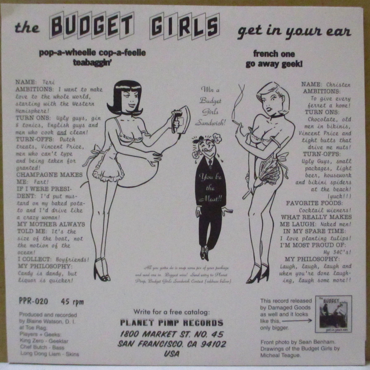 BUDGET GIRLS, THE (ザ・バジェット・ガールズ) - Get In Your Ear (US '96 限定4曲入り「赤盤」 7インチ+写真添付マット固紙ジャケ)