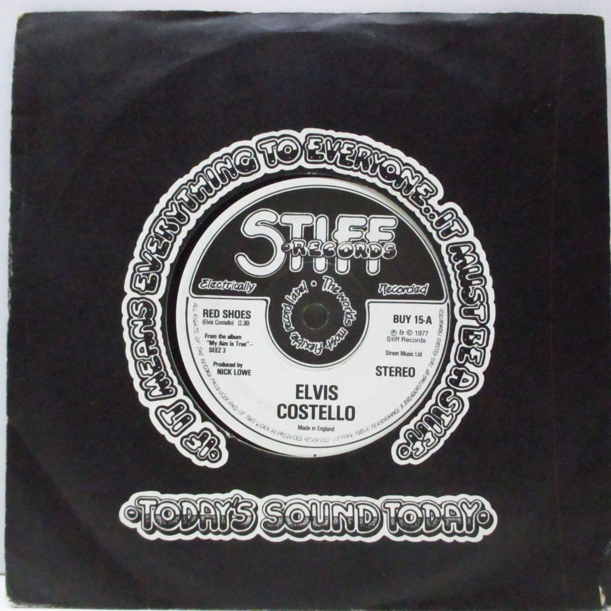 ELVIS COSTELLO (エルヴィス・コステロ) - Red Shoes (UK '77セカンドプレス「フラットセンター」7"/カンパニースリーブ) ラベ周りに滑り止めラベルリング無 Ver !