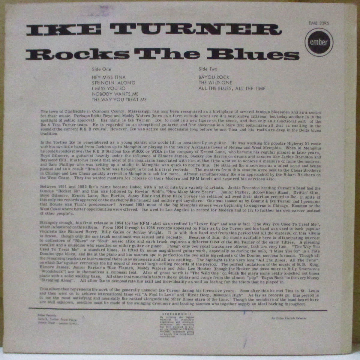 IKE TURNER (アイク・ターナー) - Rocks The Blues (UK '68 再発モノラル LP/表面コーティング・ジャケ)'63年ソロ・デビューアルバムの'68年英国初盤。奇跡の美品!