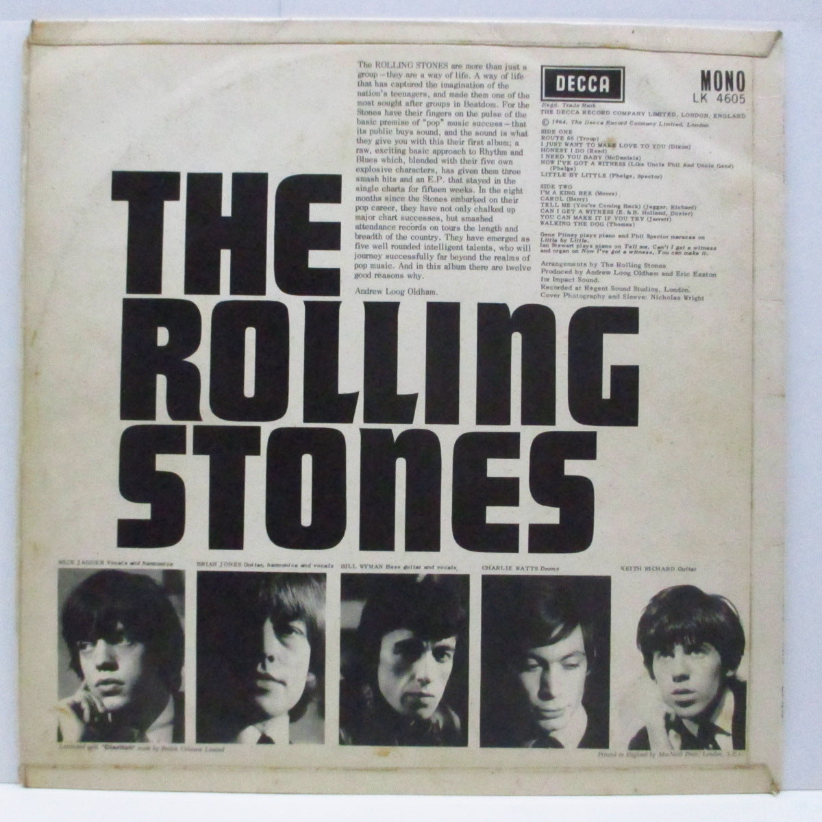 ROLLING STONES (ローリング・ストーンズ) - Rolling Stones (1st) (UK '64 セカンドプレス「モノラル」LP/「I Need You, Baby」表面コーティング折り返しジャケ)