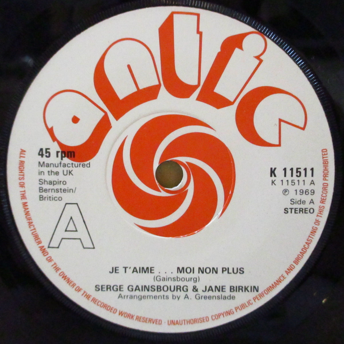 JANE BIRKIN & SERGE GAINSBOURG (ジェーン・バーキン & セルジュ・ゲンズブール) - Je T'aime Moi Non Plus (UK '74 再発「固紙ヌード・ジャケ」付きシングル) 18禁名曲!